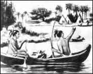 Tainos on a canoe